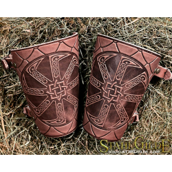 Leather Cuff LSlavic sun wheel Kolovrat with Scale design